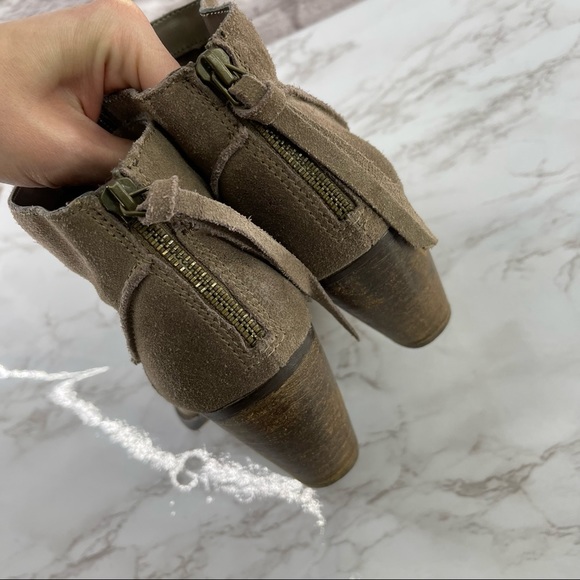 Steve Madden Suede Ankle Booties Zip Up Taupe Block Heel Size 7.5 - Picture 4 of 8